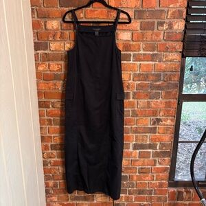 Express womens vintage cargo overall midi dress black 3/4